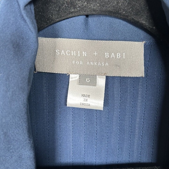 SACHIN & BABI Navy Blue Silk Pleated Long Sleeve Dress. Size 6 - Picture 7 of 9